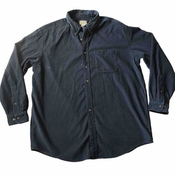 Vintage L.L. Bean Corduroy Shirt Blue Mens XL Long Sleeve 100% Cotton Button Up - Picture 1 of 6